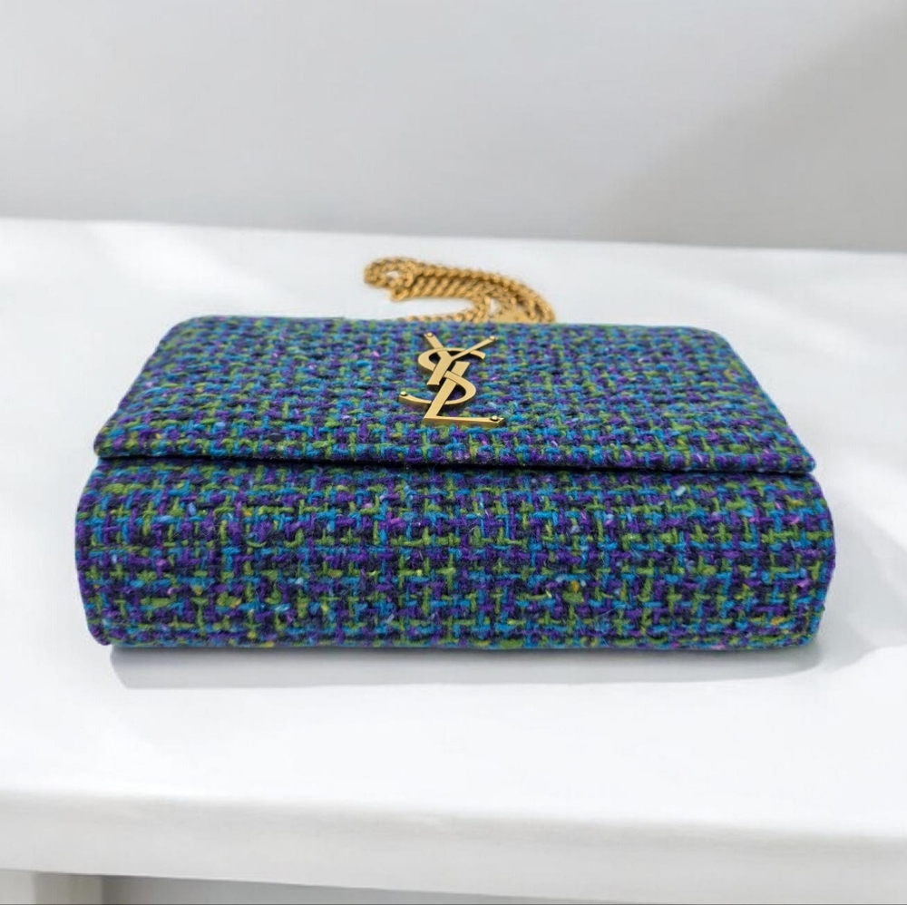 ✨️Authentic Saint Laurent Kate Small Chain Bag in Blue tweed  - Picture 6 of 16